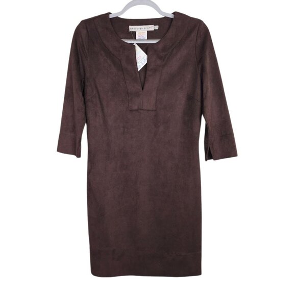 Gretchen Scott Designs Dresses & Skirts - NWT GRETCHEN SCOTT Faux Suede Tunic Dress CHOCOLATE BROWN size XXS 3/4 Sleeve